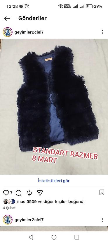 kurk jilet: - Qadınlar üçün süni kürk jilet - Rəng: tünd göy/qara tonunda - Daxili — 1