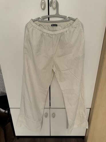 дутые штаны женские: Повседневные брюки, Прямые, Хлопок, Средняя талия, Лето, M (EU 38)