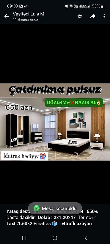 taxt dosəyi: *Yataq dəsti* *Sifarişlə və yeni* Qiymət : *650₼* Dəstə daxildir — 3