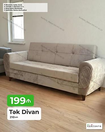 Диваны: Tək divan – 210 sm - Mexanizm: açılan, bazalı (yuxarıdan qaldırılan — 1