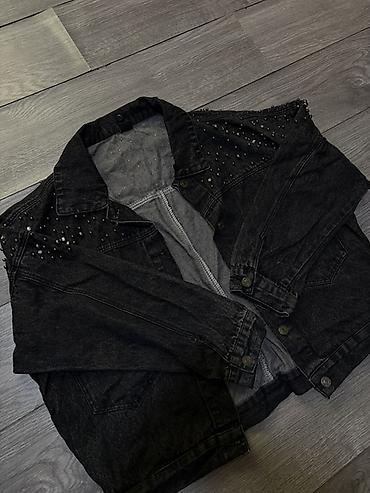 topdan geyim: Qara denim cins gödəkçə – dekorativ muncuq və daşlarla - Material — 1