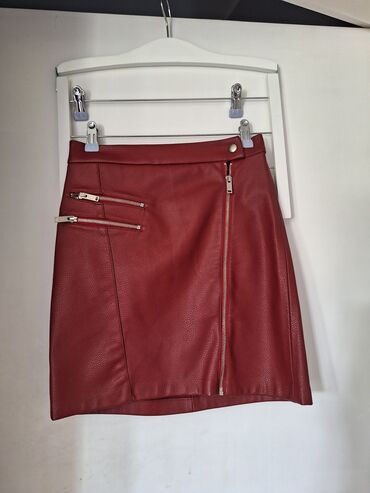 crvena kožna suknja: S (EU 36), Mini, bоја - Crvena