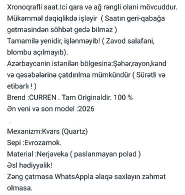 curren saat: CURREN xronoqraf saat - Brend: CURREN, tam orijinal, ən yeni model — 2