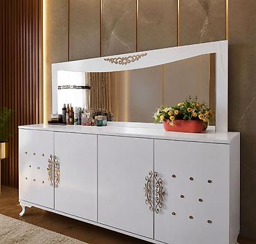 kamontlar: Ağ rəngli geniş konsol güzgü ilə - Dizayn: Minimalist-ağ korpus — 2