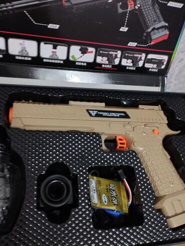 игрушка магазин: Орбизный пистолет. Цвета: черный и коричневый. Автоматический. В