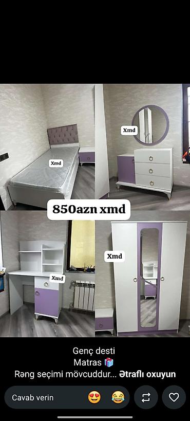 Genç otağı üçün mebel dəsti – 850 AZN Dəst tərkibi: - Tək nəfərlik