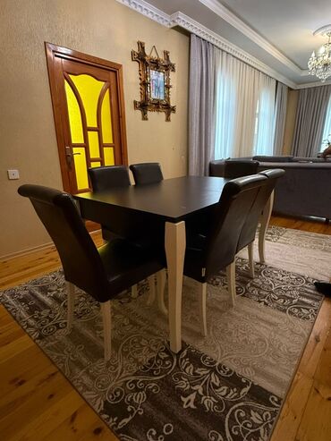 Masa və oturacaq dəstləri: Qonaq otağı üçün, İşlənmiş, Açılan, Dördbucaq masa, 6 stul — 3