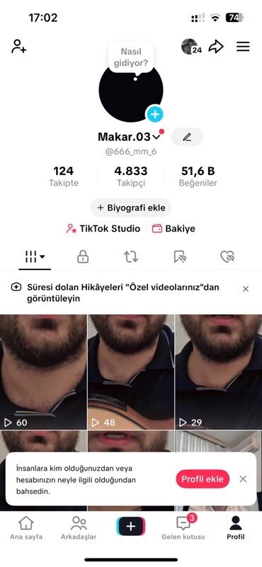 Sifarişlə əl işləri: Satışda: TikTok hesabı Xüsusiyyətlər: - Profil adı: Makar.03 -