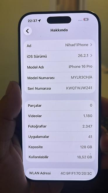 IPhone 16 Pro, 128 GB, Space Gray, Face ID