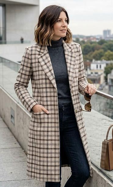 kaput kamel: Ženski kaput na preklop – karirani dezen - Elegantni karirani kaput u — 1