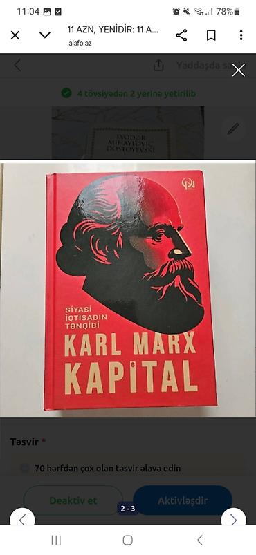 Bədii ədəbiyyat: Uluslarin Dususu 15 AZN Karl Marx Kapital 12 AZN John Maynard Keynes — 1