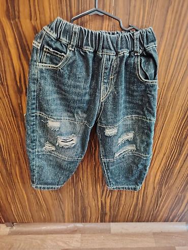 salvar cins: Uşaq cins şalvarı - Material: klassik denim (mavi yuyulmuş effektli) — 1