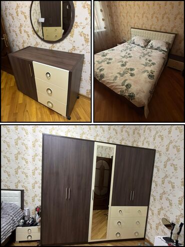 продажа раскладушек в баку: Двуспальная кровать, Трюмо, Шкаф, 2 тумбы, Б/у