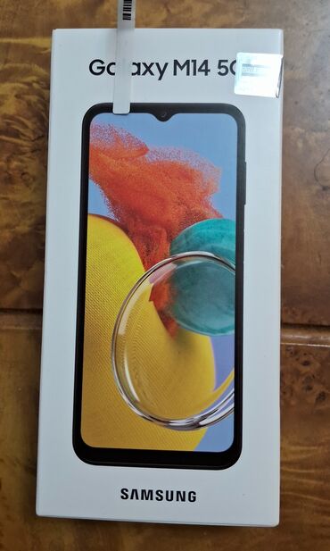 ПВХ панели с эффектом мрамора: Samsung Galaxy M14 5G, 64 ГБ, цвет - Синий, Сенсорный, Отпечаток пальца, Две SIM карты