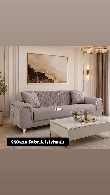 salon divani: Mebel növü: 3 nəfərlik divan Rəng: Açıq boz Dizayn: Modern — 1