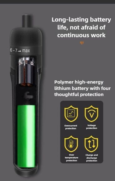 Шуруповерты: Беспроводной шуруповерт отвертка, биты, Tps разъем Батарейка менен — 7