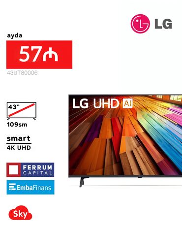 Televizorlar: Yeni Televizor LG Led 43" 4K (3840x2160), Pulsuz çatdırılma