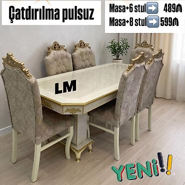 nerj stol: NƏRGİZ masa dəsti👑 Yüksək keyfiyyətlə Qiymət: Masa 2x1 +6 stul ✨️ 459₼ — 3