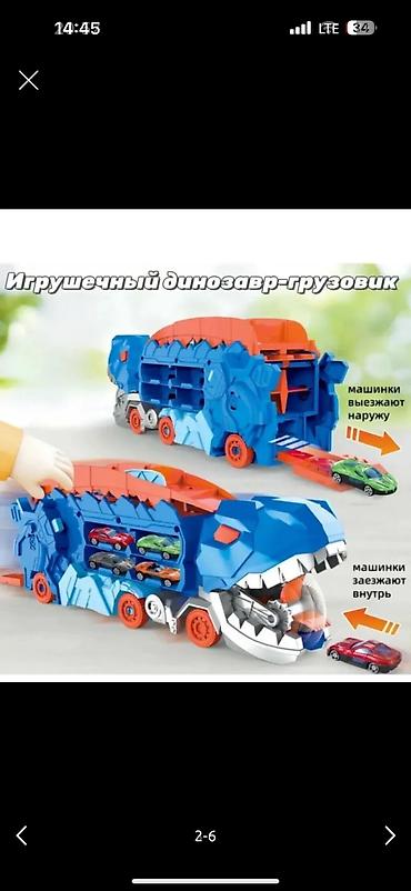 дином: Автовоз дино с машинками 8 шт - Игрушечный грузовик-динозавр с ярким — 4