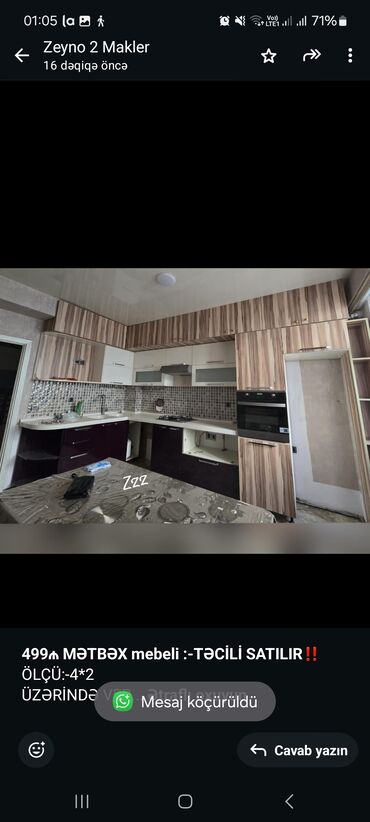 Мебель: *499₼ MƏTBƏX mebeli :-TƏCİLİ SATILIR*‼️ ÖLÇÜ:-4*2 ÜZƏRİNDƏ