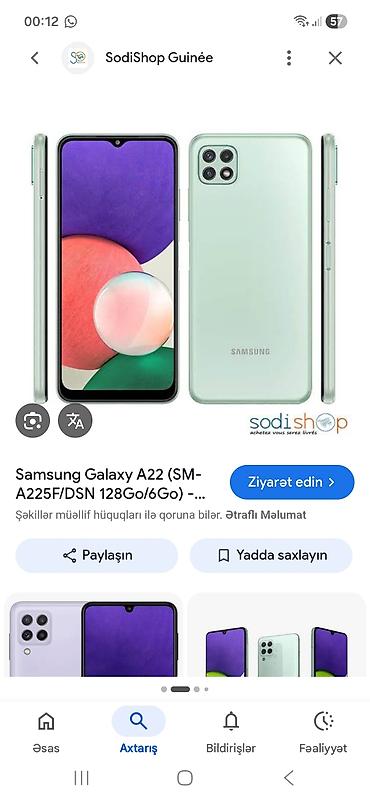 telefon iphone xs: Samsung Galaxy A22, 128 GB, rəng - Yaşıl, İki sim kartlı — 1