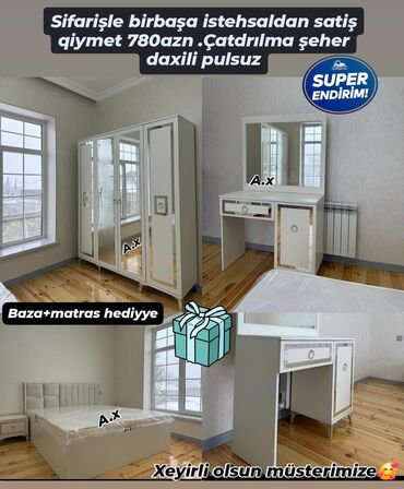 Yataq otağı dəstləri: İkinəfərlik çarpayı, Dolab, Termo, 2 tumba, Yeni