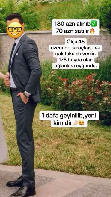 Kişilər üçün keyfiyyetli kostyum, baha alınıb. Bu qiymətə isə hər şeyi
