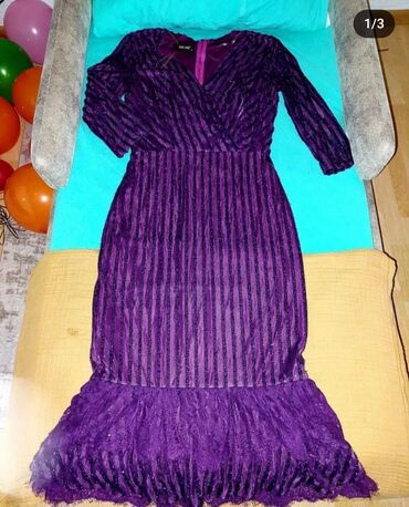 haljina napred kratka pozadi duga: M (EU 38), bоја - Ljubičasta, Večernji, maturski, Dugih rukava