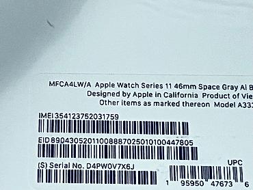 apple watch 1: Apple Watch Series 11, 46 mm, Space Gray (Model A3337) yeni bağlı qutu — 4
