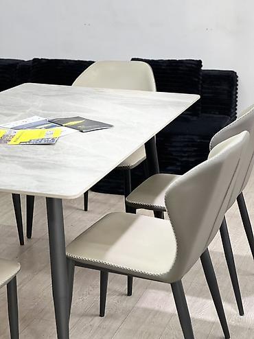 study table: Обеденная группа: прямоугольный стол с каменной столешницей и 6 — 5