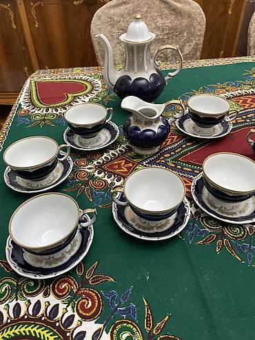 cay: Çay dəsti, rəng - Göy, Farfor, 6 nəfərlik — 1