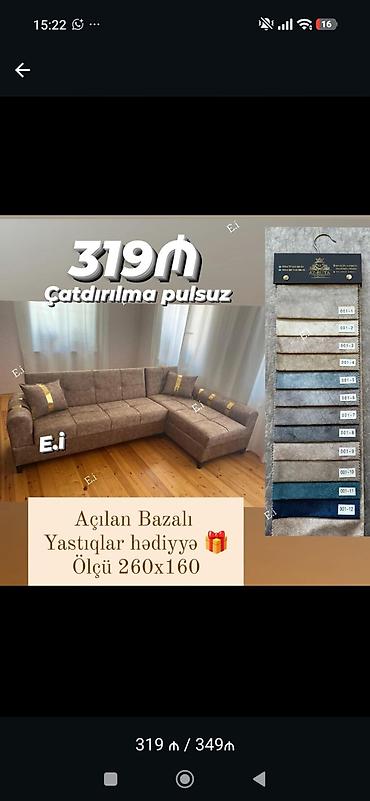 Açılan-bazalı künc divan - Ölçü: 260 x 160 sm - Mexanizm: açılan