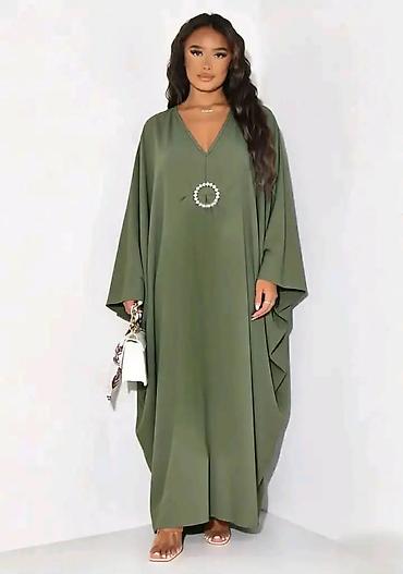 timeout brand: Elegantna duga kaftan/abaja haljina sa V-izrezom i širokim rukavima — 4