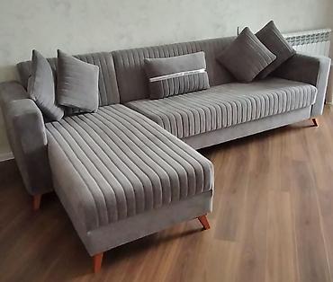 bag ucun divanlar: Modern L şəkilli salon divanı - Rəng: açıq boz - Material: yumşaq — 1