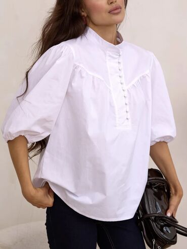 Блузки: Блузка, Крестьянка, Хлопок, Однотонный — 10