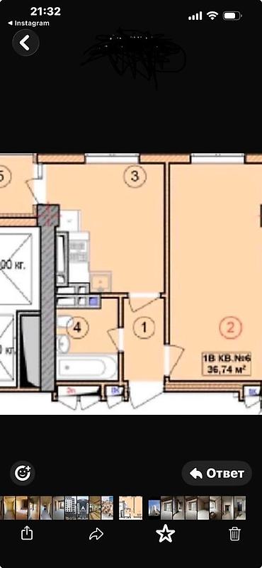 building: 1 комната, 36 м², Асанбай мкр Элитка, 3 этаж, ПСО (под самоотделку) — 3