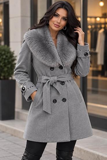 Kaputi: Ženski elegantni kaput sa krznenom kragnom - Model: dvoredni kaput A — 3