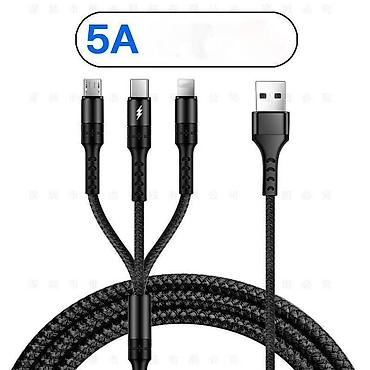 зарядка lightning: USB кабель для быстрой зарядки 5A 3 в 1 на Type - C + micro USB — 1