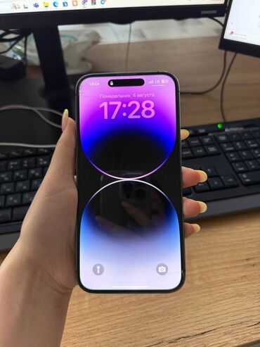 чехол для айфона: IPhone 14 Pro Max, Б/у, 128 ГБ, Deep Purple, Защитное стекло, Чехол, Кабель, 81 %