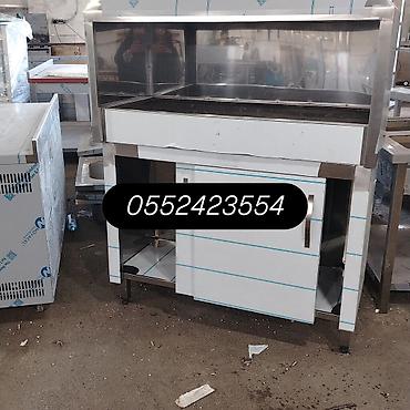Paslanmayan poladdan peşəkar mətbəx üçün kabab/şiş qril vitrini və iş