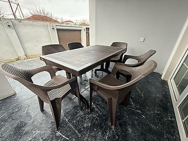 Bağ, çöl masa və oturacaq dəstləri: Yeni, Dördbucaq masa, 6 stul, Açılan, Skameykalar ilə, Plastik, Türkiyə — 3