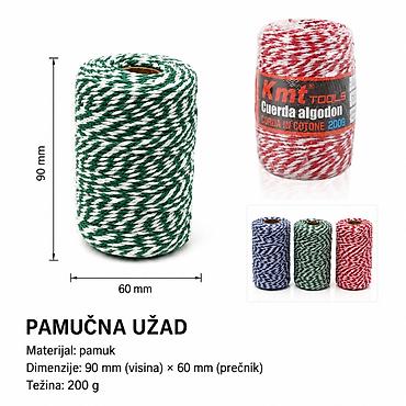 KMT šareno pamučno uže 200 g – za ručne radove, hobi projekte i