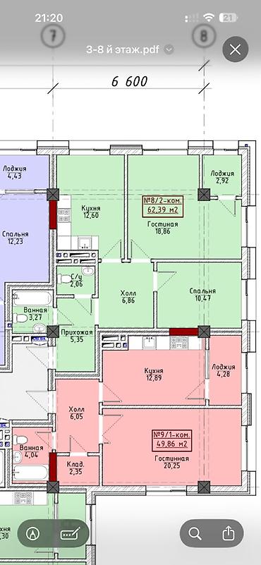 Продажа квартир: 2 комнаты, 62 м², Восток-5 мкр Элитка, 3 этаж, ПСО (под самоотделку) — 3