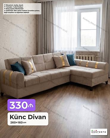 Ev üçün mebel: Künc Divan – 260×160 sm - Mexanizm: açılan, bazalı (yataq funksiyalı — 1