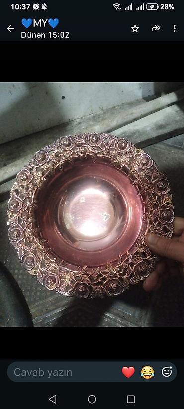 dekor vitrin: Mis rəngli dekorativ qab - Material: metal (mis rəngli örtük) - — 2