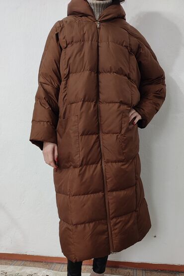женская куртка зимняя с капюшоном: Пуховик, Длинная модель, L (EU 40)