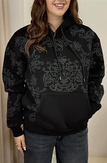 Толстовки, худи: Худи с объёмным бархатистым орнаментом - Модель: утеплённое худи с — 4