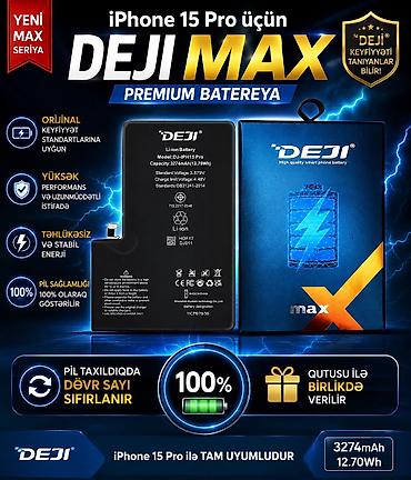 ipad 10.2 qiymeti: DEJI MAX premium batareya – iPhone 15 Pro üçün - Model: DJ-IPH15 Pro — 1