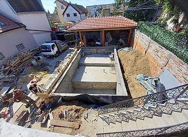 Građevinarstvo i rekonstrukcija: Izrada BAZENA: – Široki mašinski iskop – Ravnanje poda i stranica – — 5