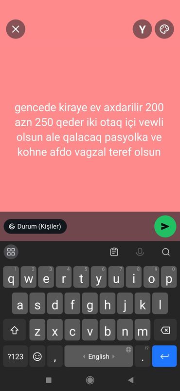 Продажа квартир: Axtarış elanıdır: Gəncə şəhərində ailə üçün kirayə mənzil axtarılır